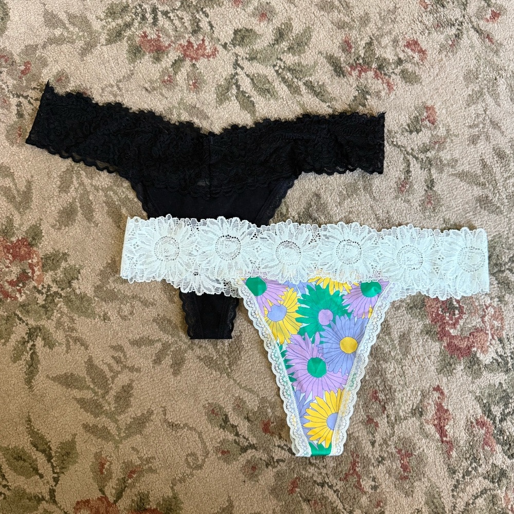 Floral and Black Lace Thongs (NWT never worn)